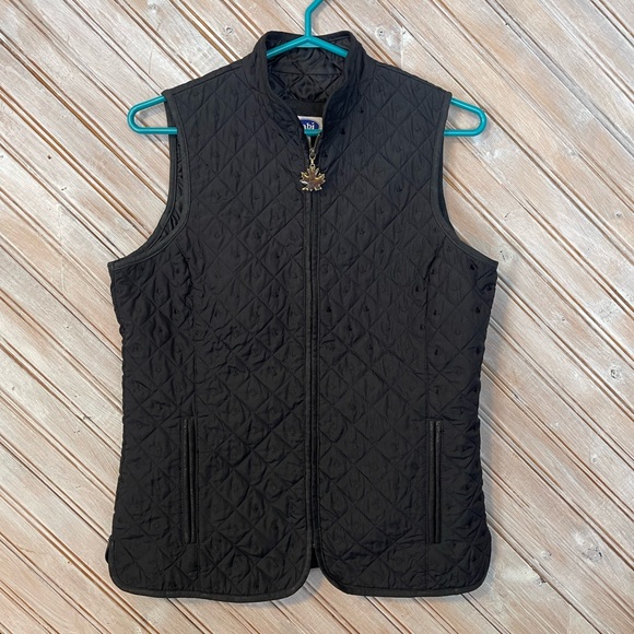 tabi Jackets & Blazers - Tabi beautiful embossed embroidered maple leaf black & brown vest jewel zipper